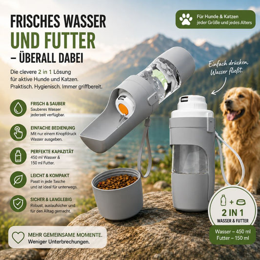 2 in 1 Trinkflasche für Hunde & Katzen