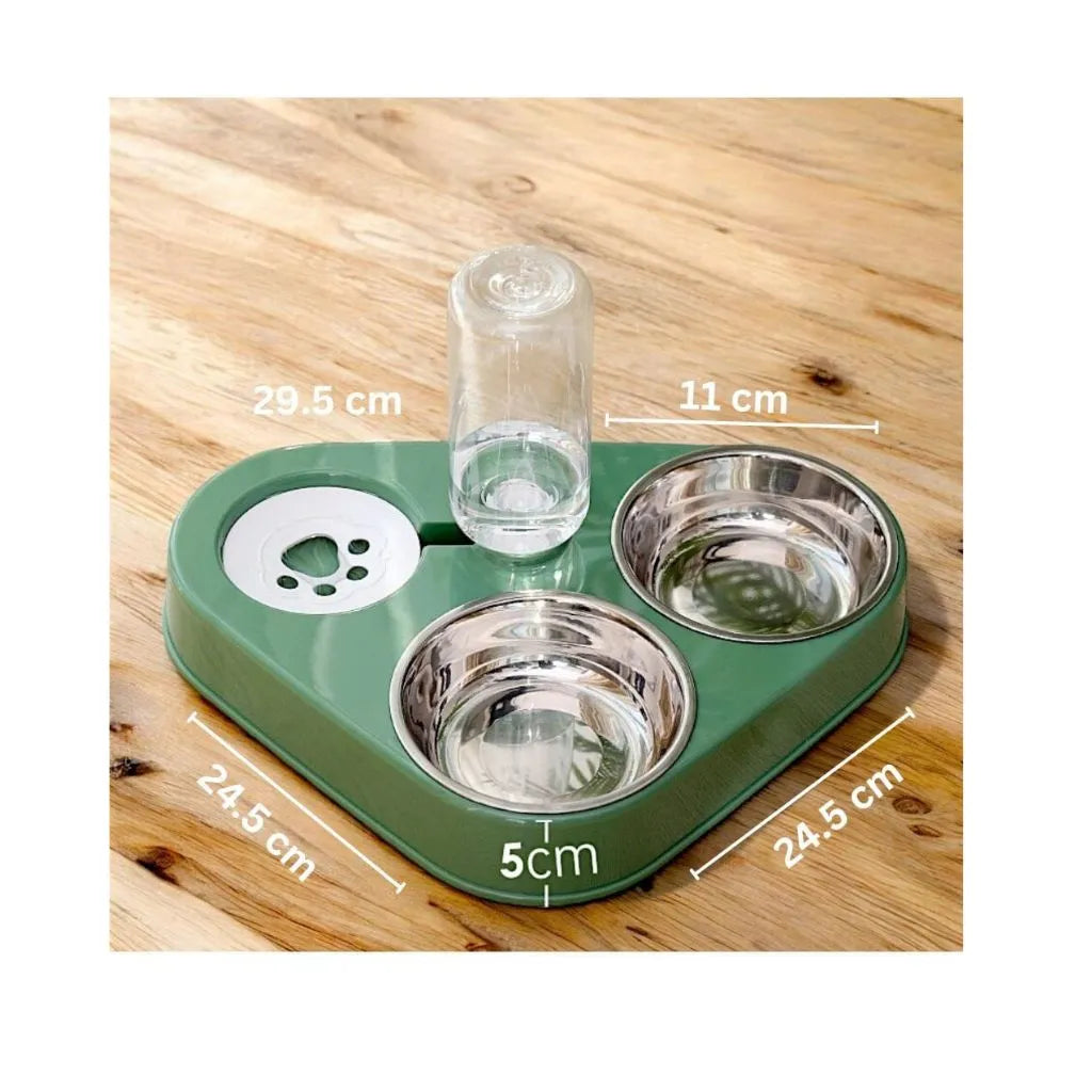 Wisheum.ch 1 Doppelter Futternapf für Katzen mit Gravity Wasserspender Grün