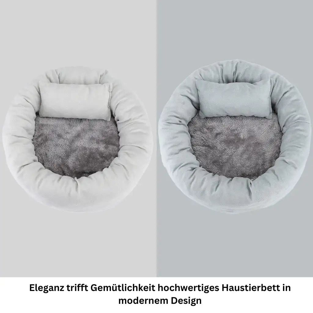 Detailansicht Plüschmaterial – Kuschelbett Grau und Hellgrau