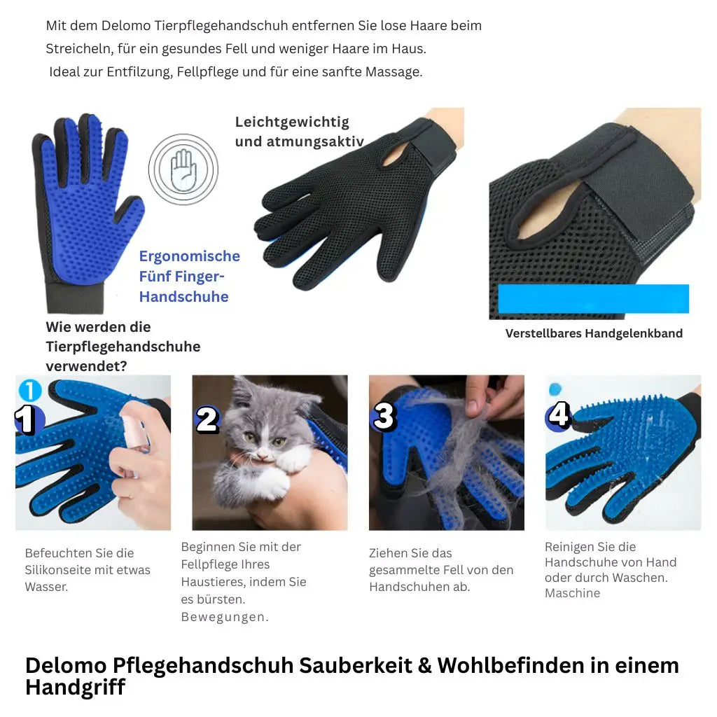 Fellpflegehandschuhe für Hunde und Katzen, sanftes Bürsten gegen lose Haare 2-3 Werktage
