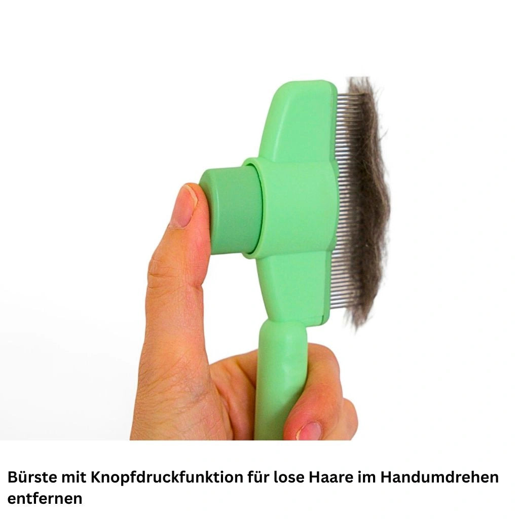 Selbstreinigender Fellkamm mit Knopfdruckfunktion in grün