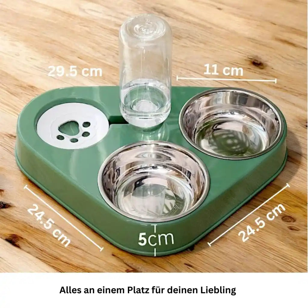 Doppelnapf mit Wasserspender für Katzen & Hunde - Farbe: Grün - 1 von wisheum.ch