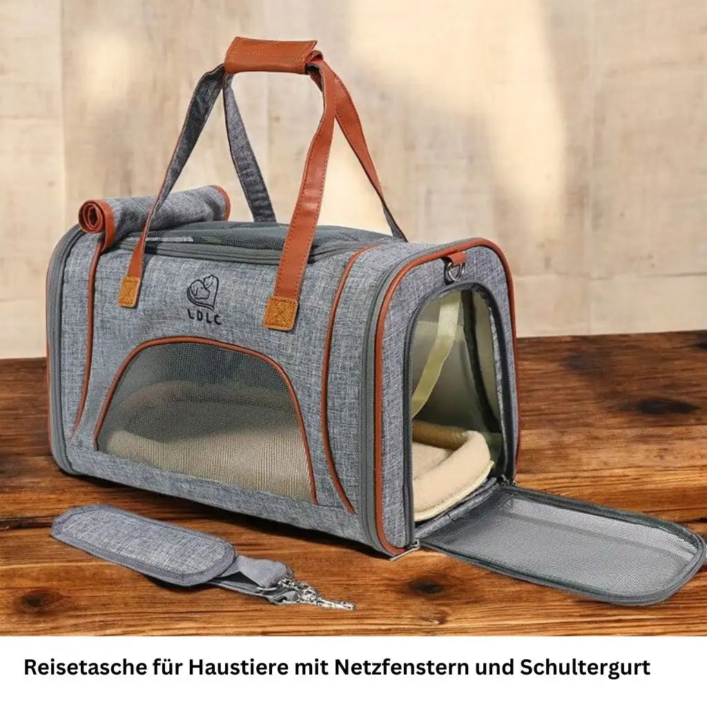 Reisetasche für Haustiere – Ideal für Flug & Ausflug - Farbe: Hell Grau / 46 X 26 X 28cm - 1 von wisheum.ch