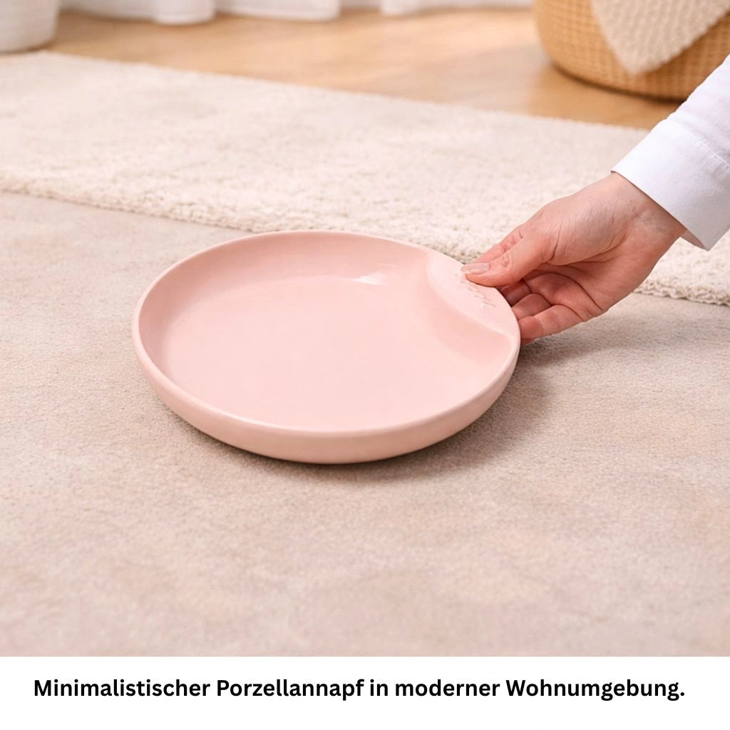 Flacher Katzennapf aus Porzellan gegen Schnurrhaar Stress