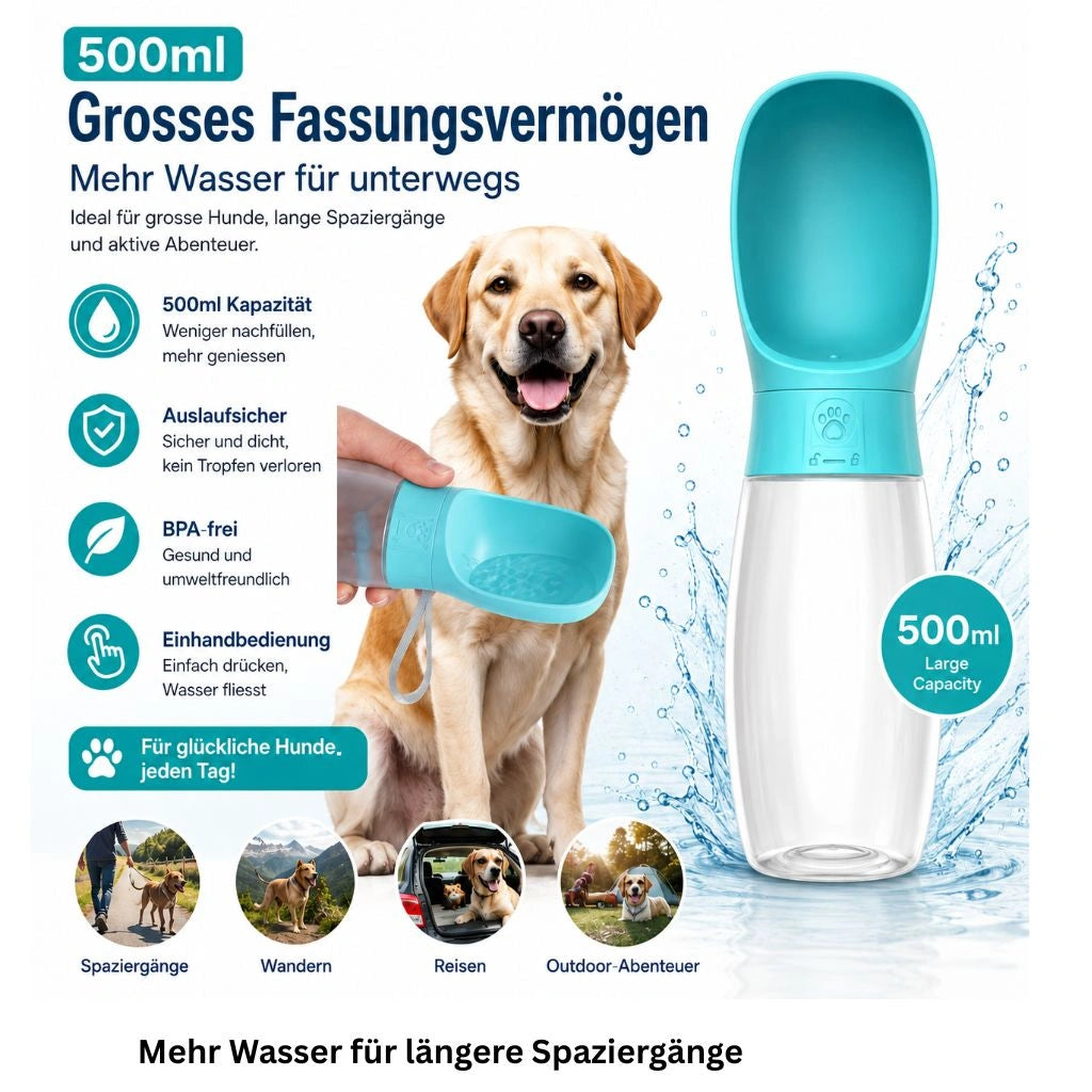 500-ml-Trinkflasche für Hunde mit grossem Fassungsvermögen für unterwegs