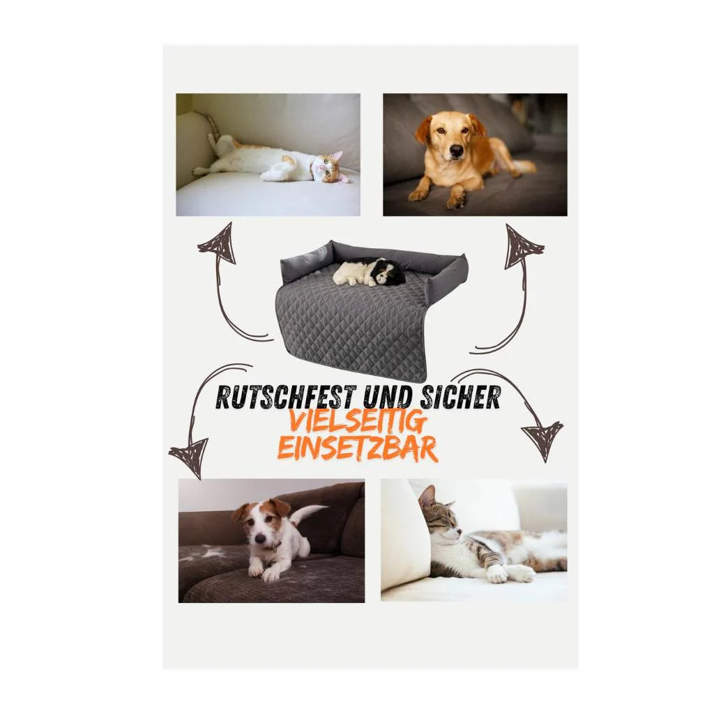 Hundebett als Schutz vor Schmutz und Kratzspuren auf dem Sofa.