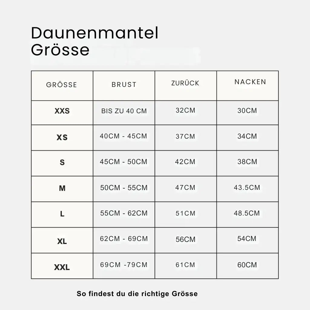 daunenmantel-grösse