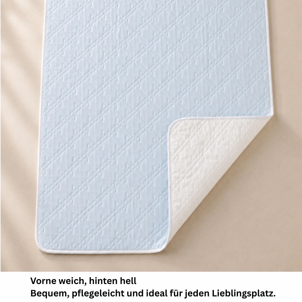 Blaue Haustierdecke mit weicher Oberfläche und heller Rückseite