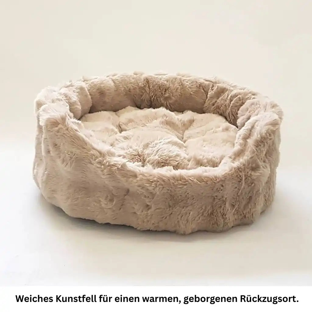 Leeres rundes Hunde Bett Nomi in Beige mit weicher Liegefläche und gemütlichem erhöhtem Rand.