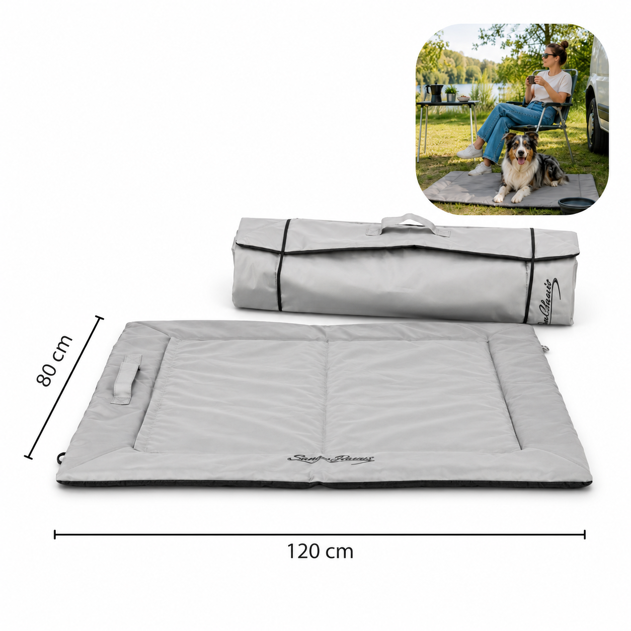 Graue Hundematte für Hunde mit erhöhtem Rand und den Massen 120 × 80 cm