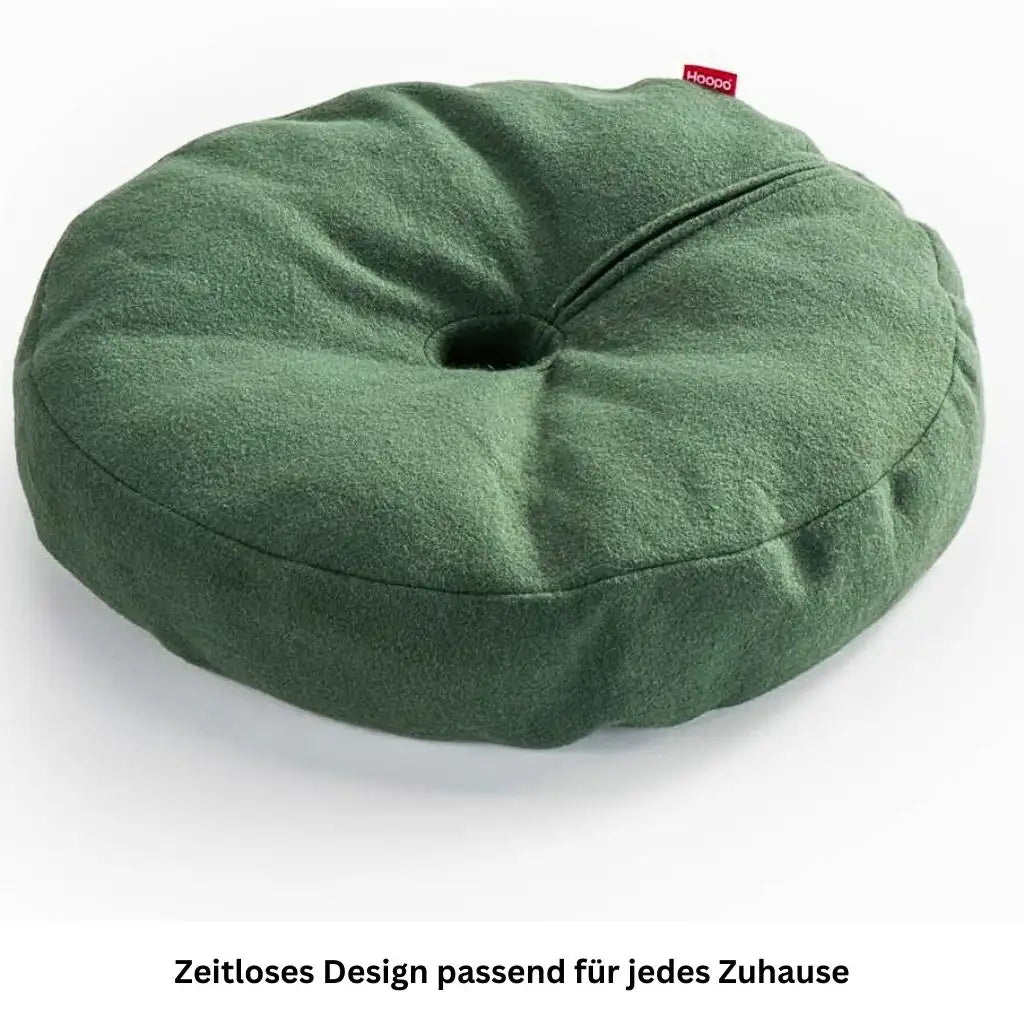 Rundes dunkelgruenes Katzenbett aus weichem Stoff
