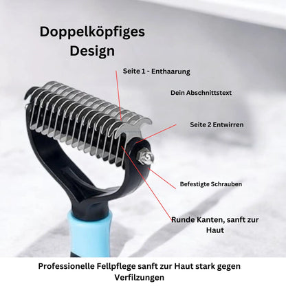 Unterfellbürste für Haustiere mit Doppelkopf – Detailansicht