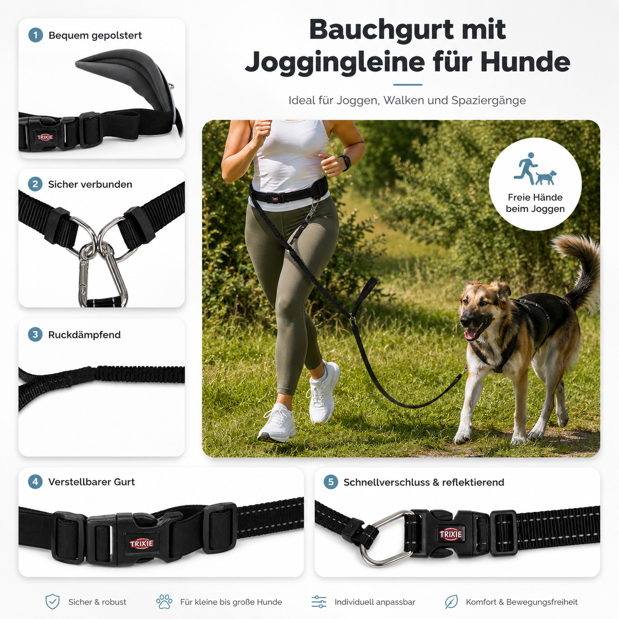 Produktdetails zum Bauchgurt mit Joggingleine für Hunde