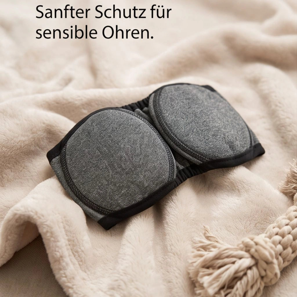 Grauer Hunde-Ohrenschutz mit schwarzem Rand für sensible Hundeohren
