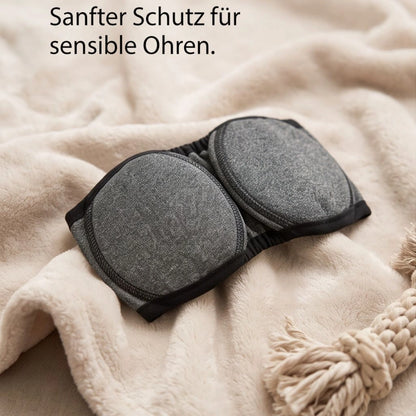 Grauer Hunde-Ohrenschutz mit schwarzem Rand für sensible Hundeohren