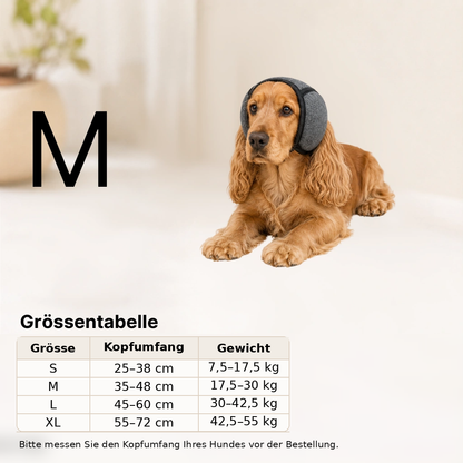Hunde-Ohrenschutz in Grösse M mit Grössentabelle und Hund
