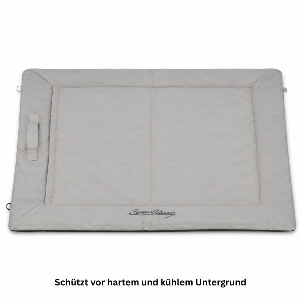 Graue Hundematte mit weichem erhöhtem Rand für bequemes Liegen