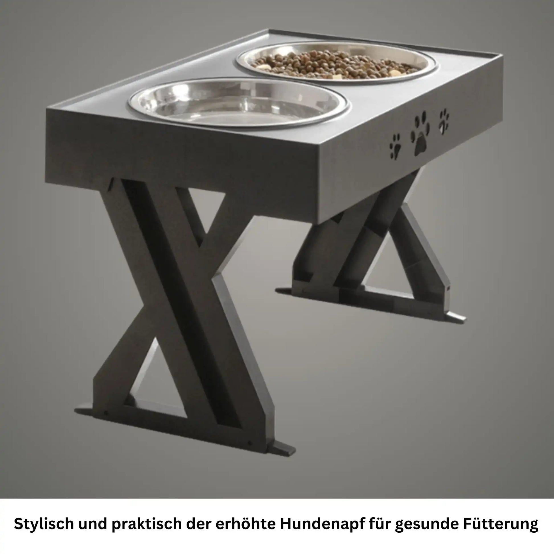 Erhöhter Hundenapf mit Edelstahlschalen – rutschfest & pflegeleicht