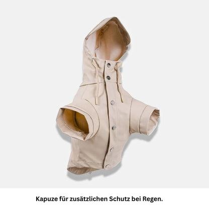 Hunderegenmantel in Beige mit Druckverschluessen und Kapuze