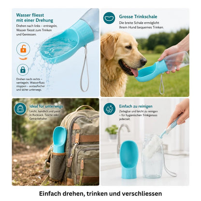 Anwendung, Befüllung und Reinigung einer tragbaren Hundetrinkflasche