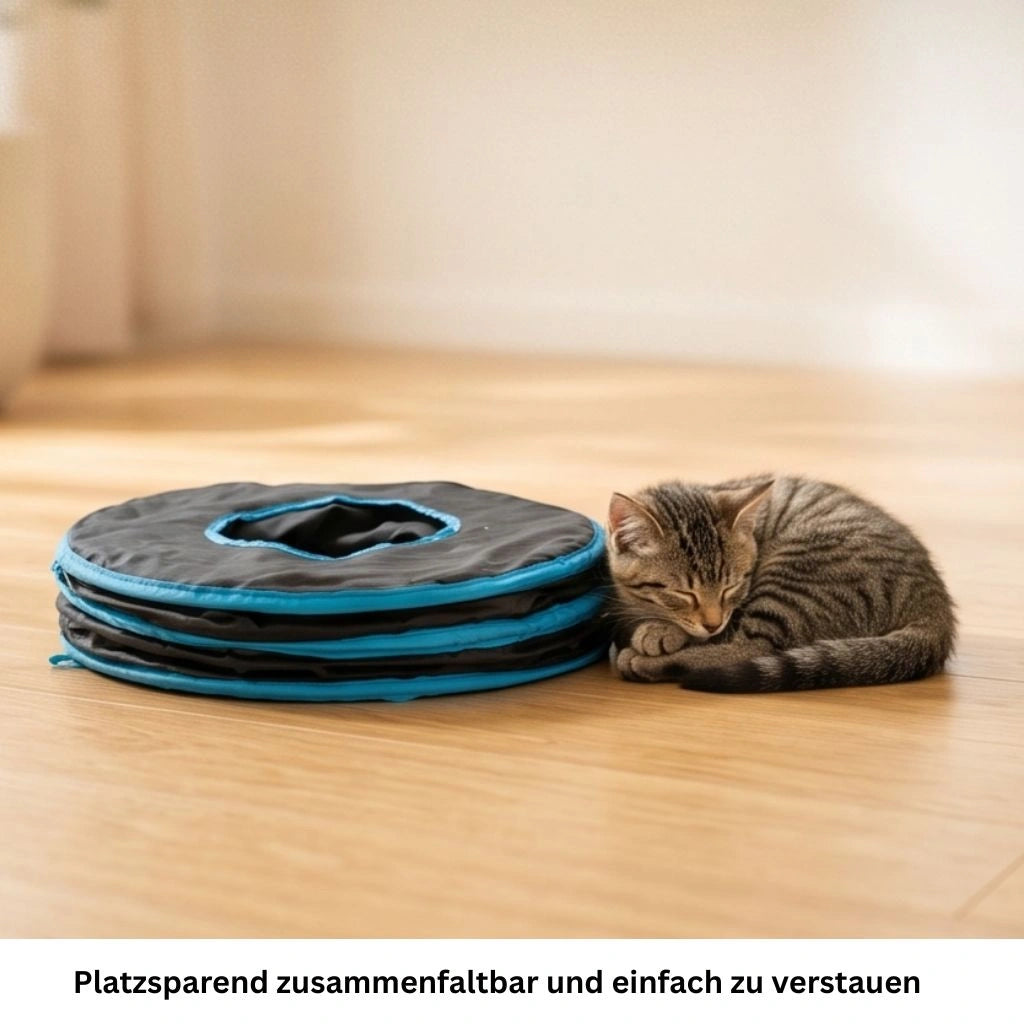 Katzentunnel platzsparend zusammengefaltet für einfache Aufbewahrung