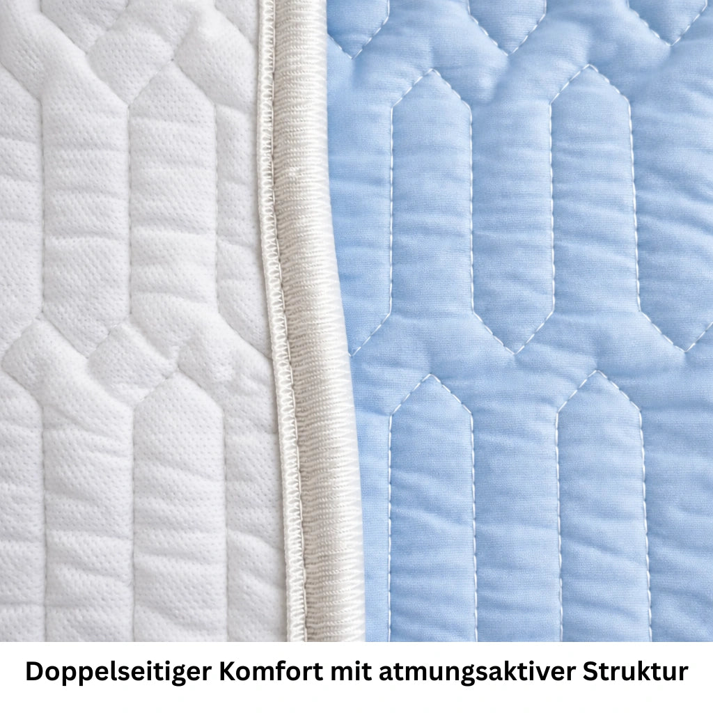 Doppelseitige Struktur der Kuehlmatte mit kuehlender Vorderseite und atmungsaktiver Rueckseite