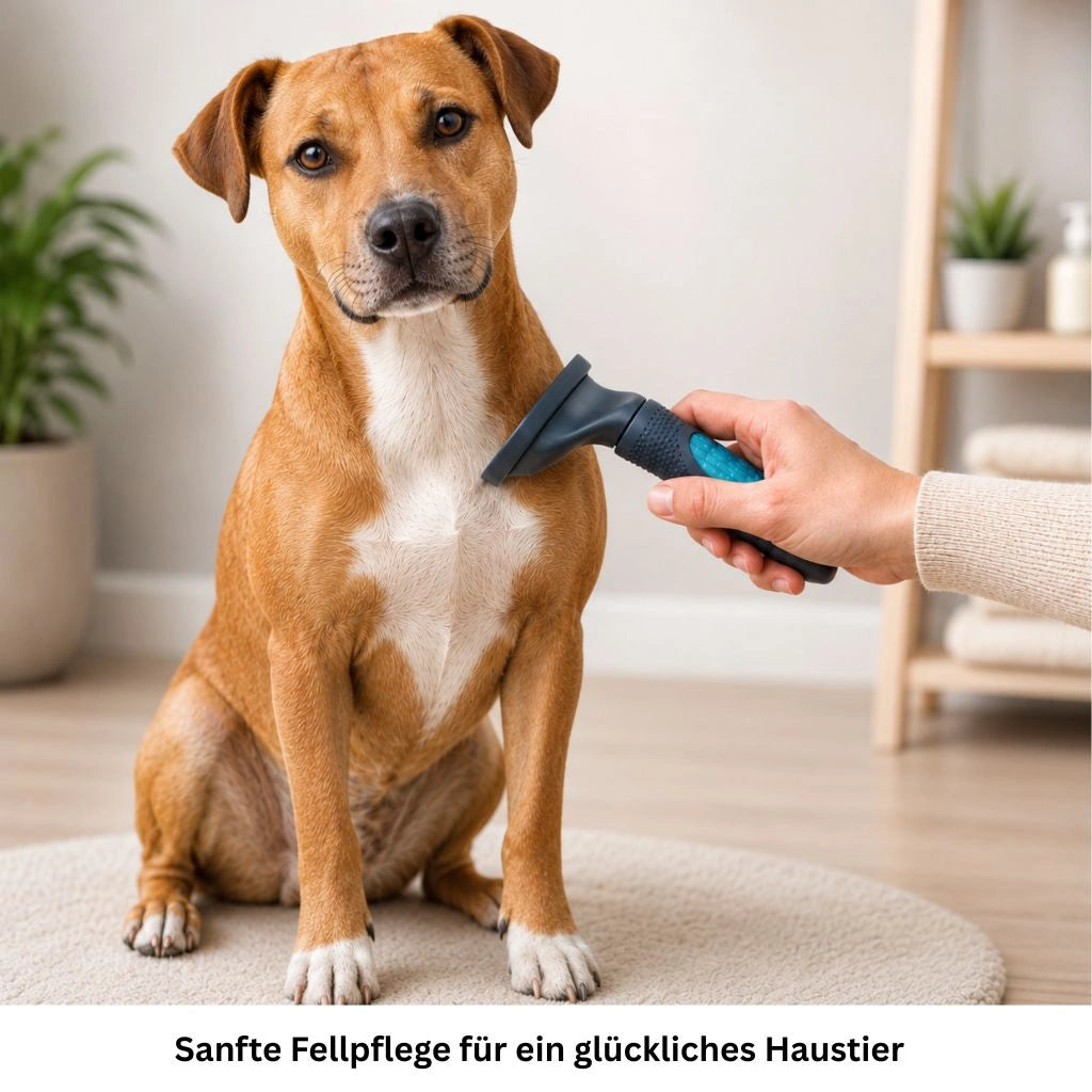 Hund wird mit Tierhaarentferner Bürste gepflegt