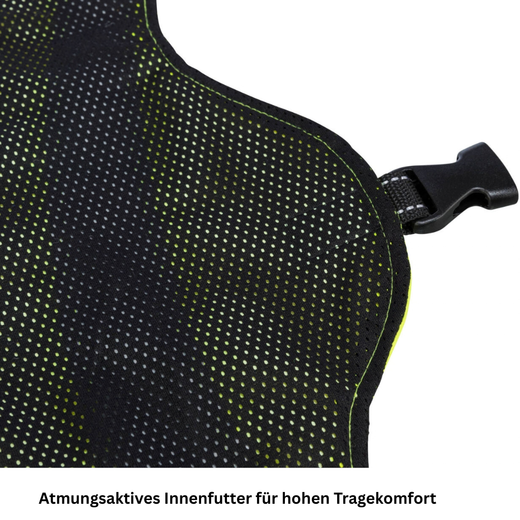 Detailansicht des schwarzen Innenmaterials und der Befestigung der Sicherheitsweste