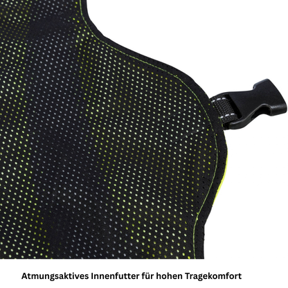 Detailansicht des schwarzen Innenmaterials und der Befestigung der Sicherheitsweste