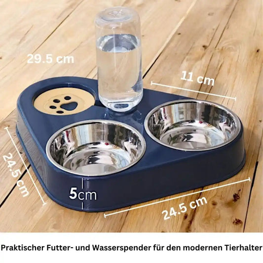 Doppelnapf mit Wasserspender für Katzen & Hunde